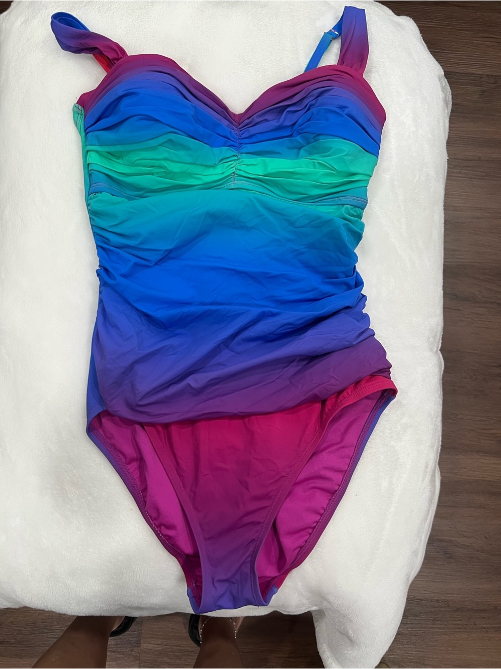 Kids Ombre Ruched One-Piece Swimsuit - Pink Blue Green
